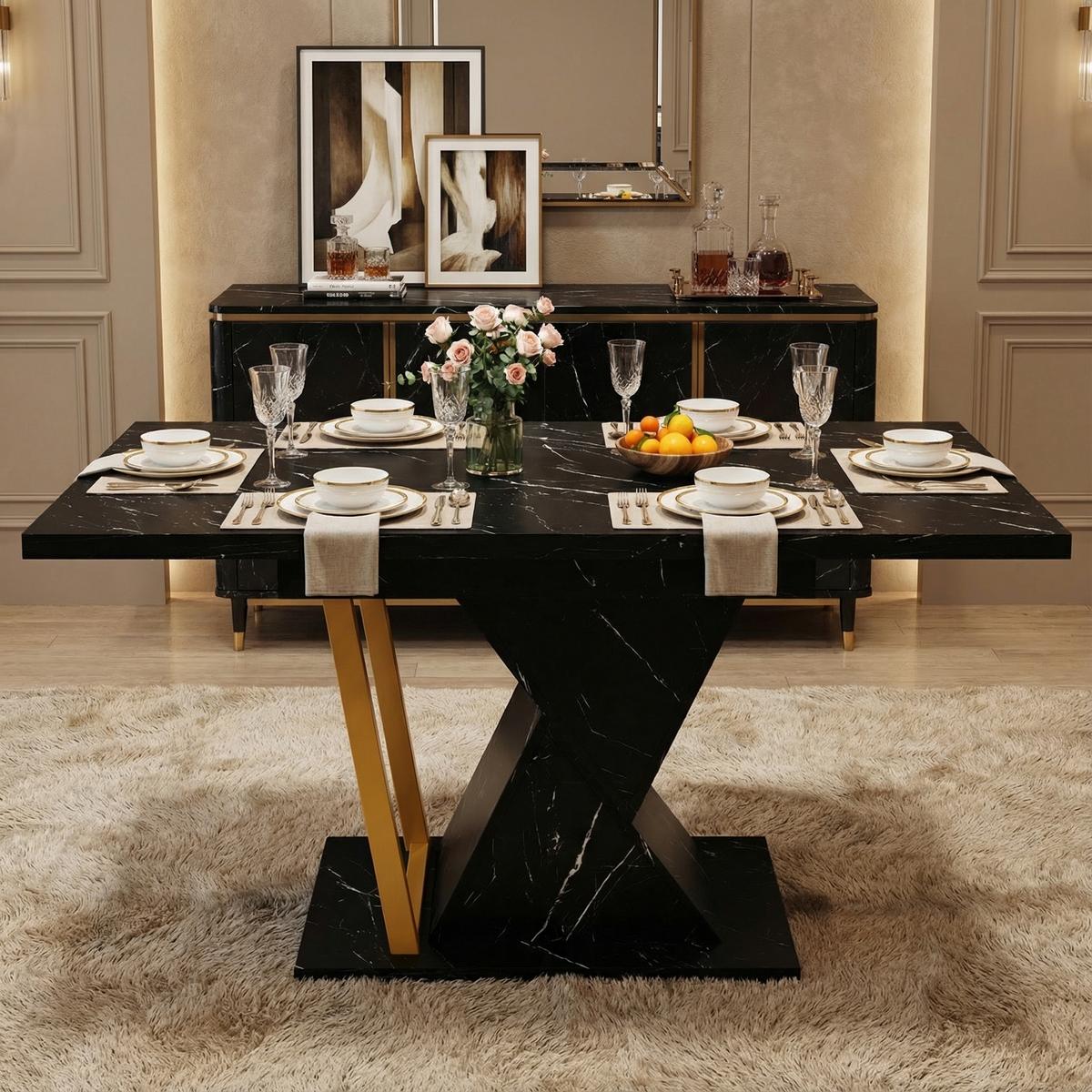 ESSTISCH ausziehbar 110–140 cm in Schwarz Marmor-Optik - Sonoma Eiche, Holzwerkstoff (80/110/76cm) - Urban Meuble