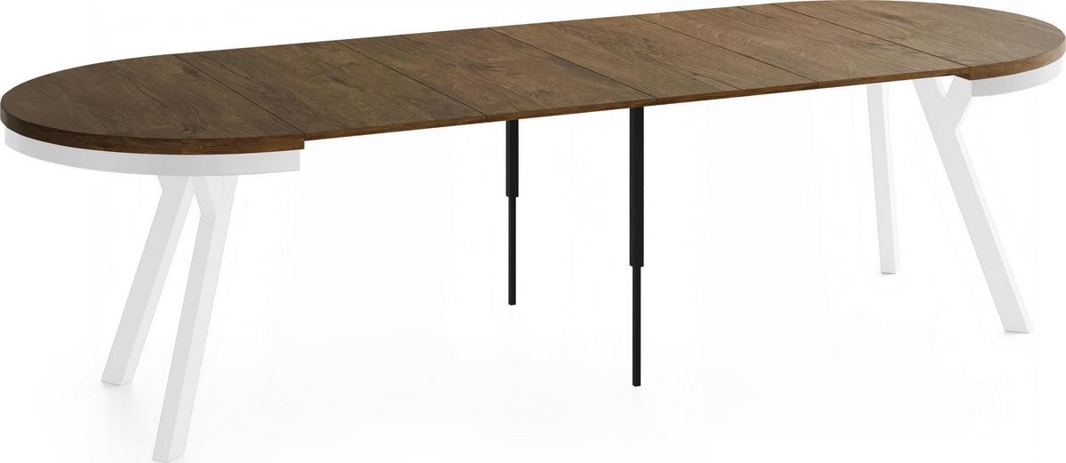 ESSTISCH Vero Neo Weiß rund ausziehbar verlängerbar, Eiche Braun Rustikal 100-300/100/77 cm - Alteiche/Weiß, Holz/Holzwerkstoff (100/300/77cm) - WFL GROUP