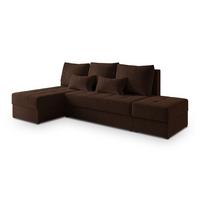 ECKSOFA NORVI Braun Plüsch-Stoff mit Schlaffunktion - Braun, Holz (251/143cm) - MASSENO
