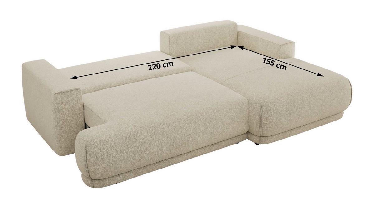 ECKSCHLAFSOFA RINA L Creme Strukture - links - Creme/Schwarz, Kunststoff/Textil (267/170cm) - MKS