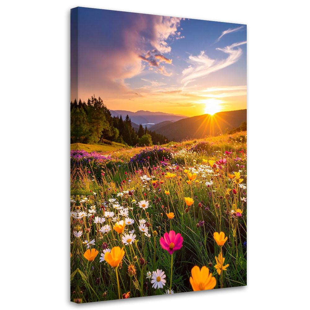 LEINWANDBILD Wiese Blumen Berglandschaft Natur 70x100cm - Multicolor, Textil (70/100cm) - Feeby