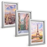 BILDER SET 3er Set - 20x30 cm Silberner Rahmen - Städte New York Paris Dämmerung - Silberfarben, Kunststoff (20/30cm) - TULUP