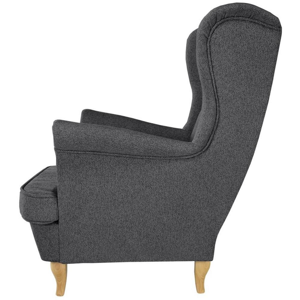 CHESTERFIELD-SESSEL Falco dunkelgrau mit Buche Holzbeinen - Dunkelgrau, Holz/Textil (82/102/92cm) - Beautysofa