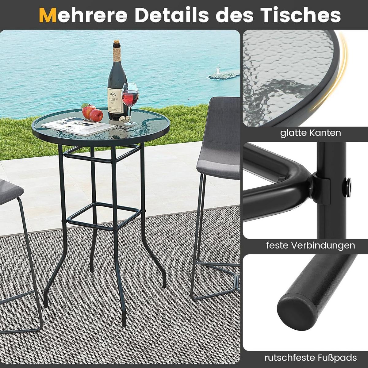 GARTENTISCH Schwarz - Schwarz, Glas (68/68/97cm) - COSTWAY