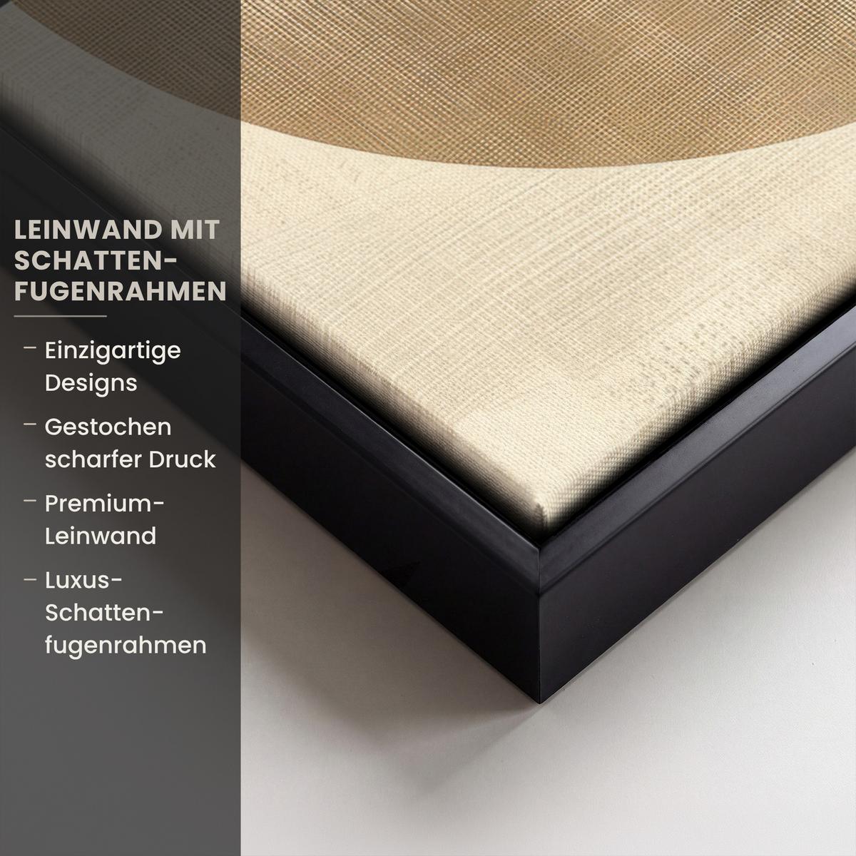 LEINWAND Bilder mit Rahmen - Abstrakt - Geometrische Formen - Schwarz - Gold - 70x100 - Ecru, Textil (70/100cm) - MuchoWow