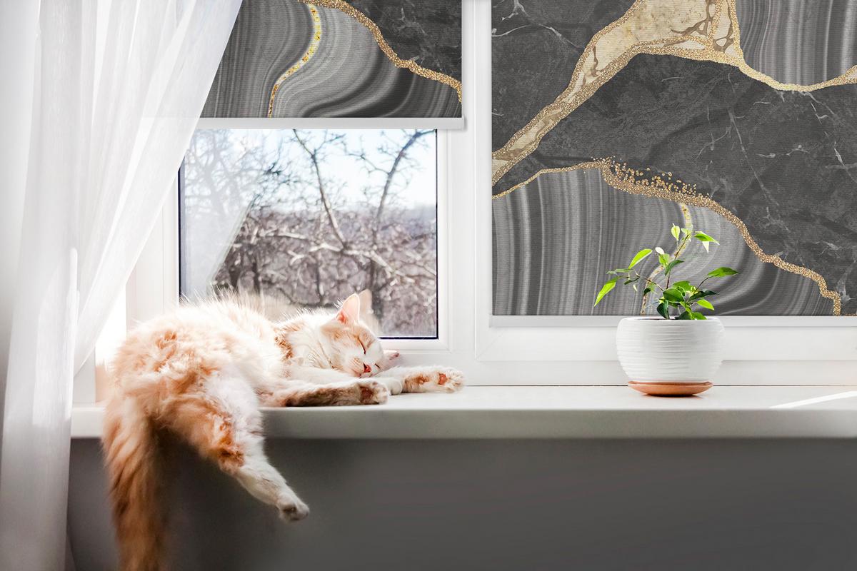 INNENROLLO - Fensterrollo - Rollo - 60x40 cm - Schwarzer Marmor - Schwarz, Kunststoff (60/140/0.5cm) - TULUP