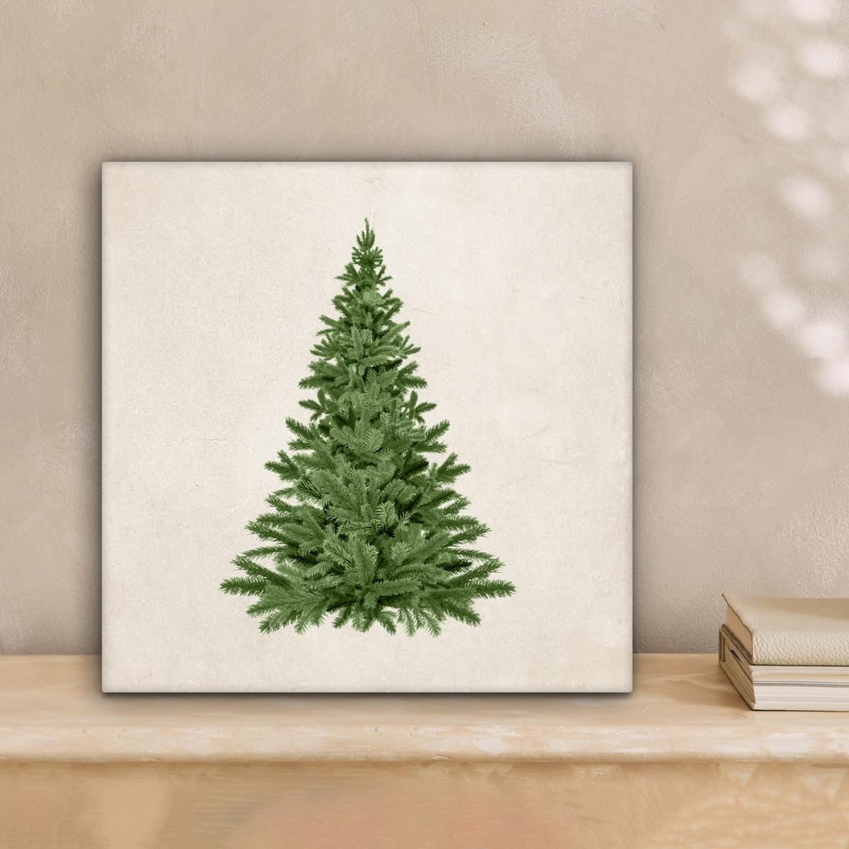LEINWANDBILD Weihnachtsbaum - Grün - Weihnachten - Feiertage Deko Wohnzimmer 20x20 cm - Olivgrün, Textil (20/20cm) - MuchoWow