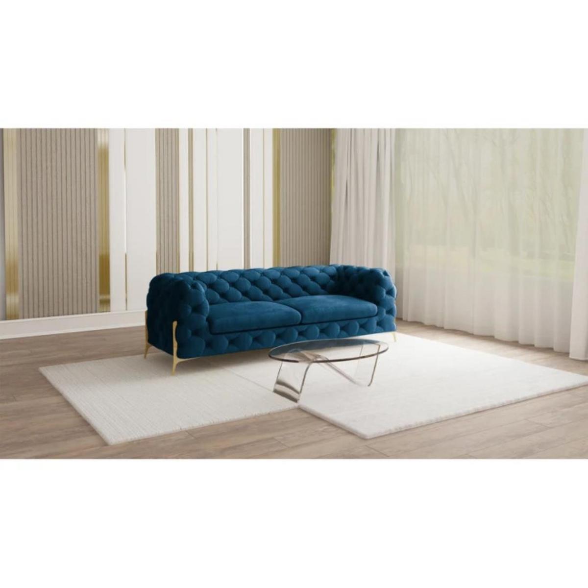 CHESTERFIELD-SOFA 3-Sitzer Lexi Marineblau Samt - Goldfarben/Dunkelblau, Holz/Textil (225/75/100cm) - S-Style Möbel