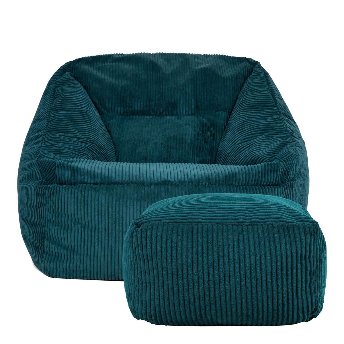 SITZSACK Cord Sessel Natalia mit Hocker - Grün, Textil (97/73/84cm) - icon