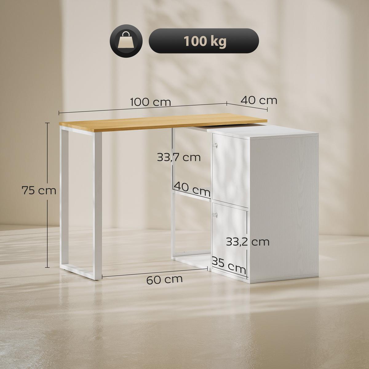 SCHREIBTISCH L-förmig 360° drehbar Eckschreibtisch mit Schränken Regalen Weiß - Silberfarben/Weiß, Holzwerkstoff/Metall (150/40/75cm) - HOMCOM
