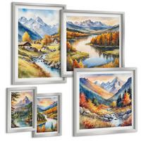 BILDER SET 5er Set - 50x50 cm & 20x30 cm & 40x60 cm Silberner Rahmen - Nachthimmel, Berge, Winter, Weltraum - Silberfarben, Kunststoff (40/60cm) - TULUP