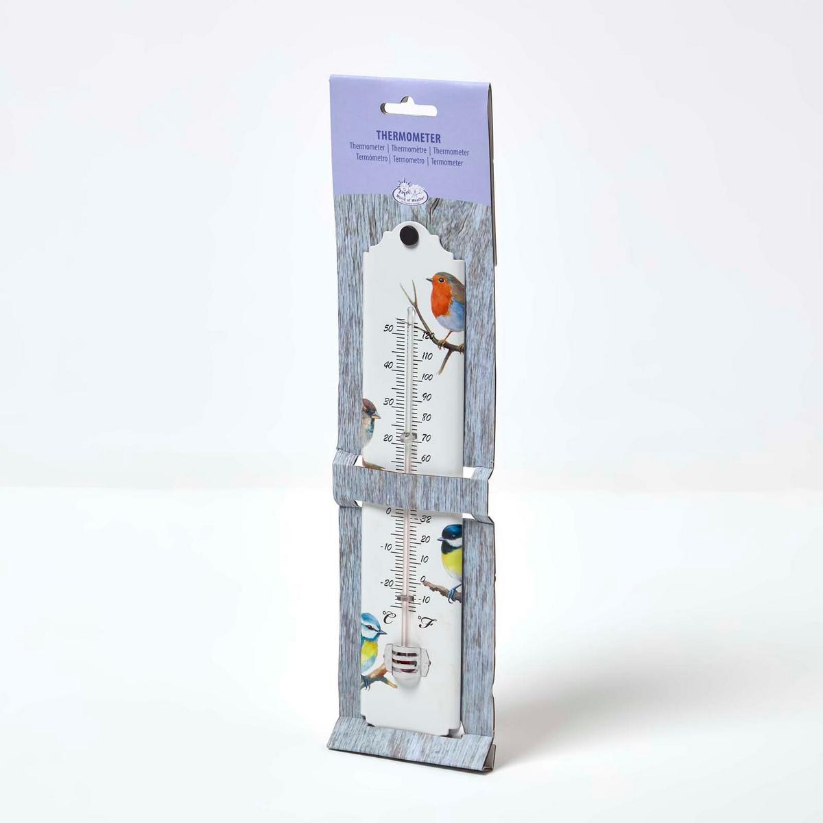 INNEN- & Außenthermometer weiß mit Vogelmotiv - Weiß, Metall (6.3/29.5/29.5cm) - Homescapes