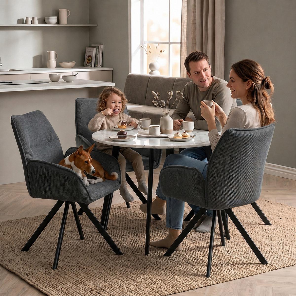 DREHSTUHL Zerra im Geflechtstoff mit Metallbeinen, Anthrazit - Anthrazit/Schwarz, Metall (55/87/46cm) - Beautysofa