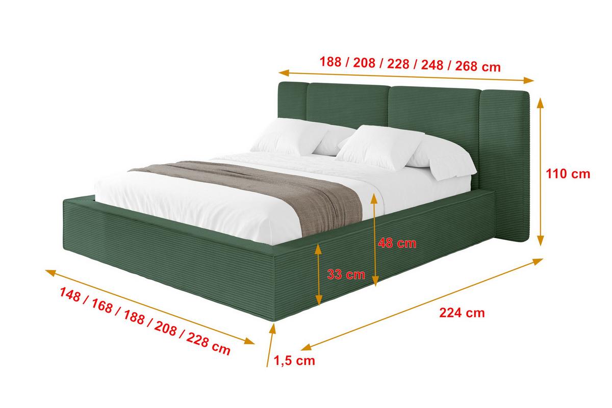 POLSTERBETT mit Bettkasten und Lattenrost, Bett mit Matratze H3/H4 - RIVO 200x200 Grün - Grün, Holzwerkstoff/Textil (200/200cm) - ALTDECOR