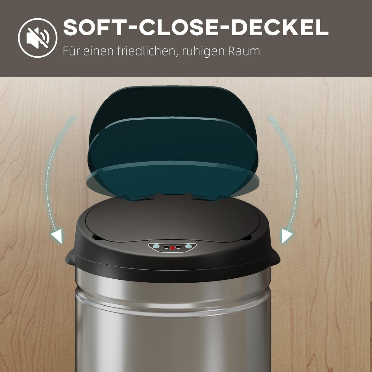 MÜLLEIMER mit Sensor 42L Edelstahl Automatischer Mülleimer mit Soft-Close-Deckel - Silberfarben, Metall (30.5/68/30.5cm) - HOMCOM