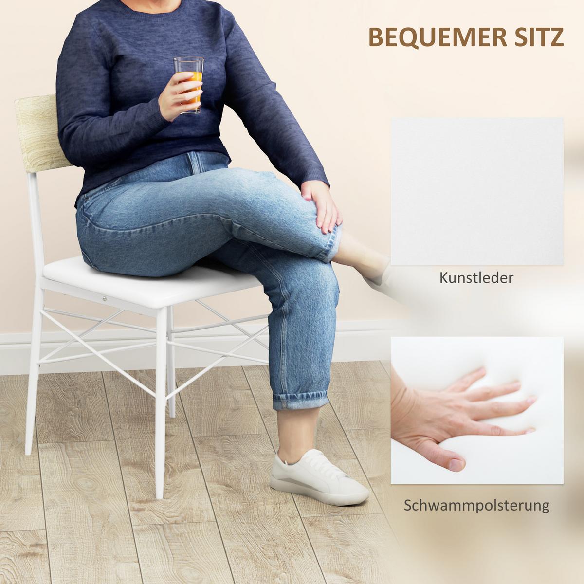 ESSGRUPPE 4er-Set, Esstisch mit Bank und 2 Stühlen, Küchentisch-Set mit Ablage - Eichefarben/Weiß, Kunststoff/Metall (70/75/110cm) - HOMCOM