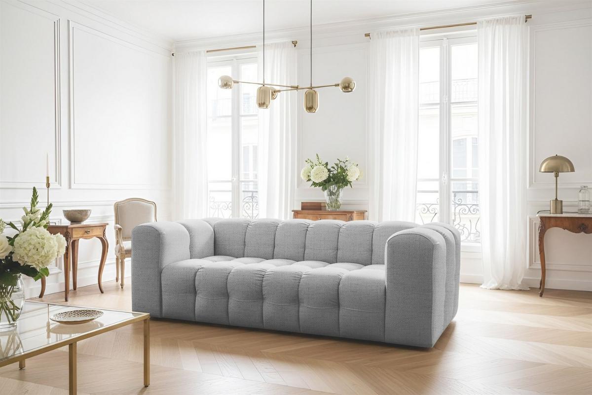 SOFASET Solvie 3-3 In Moly - Hellgrau, Holzwerkstoff/Textil (230/75/106cm) - Fun Möbel