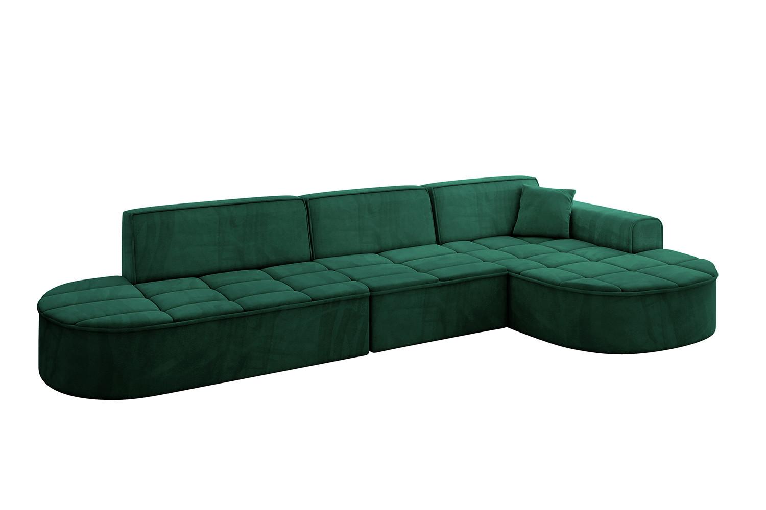 ECKSOFA Ottomane Rechts TARO-L2 - 328x171x79,5 cm Dunkelgrün - Grün, Holzwerkstoff/Textil (328/171cm) - ALTDECOR