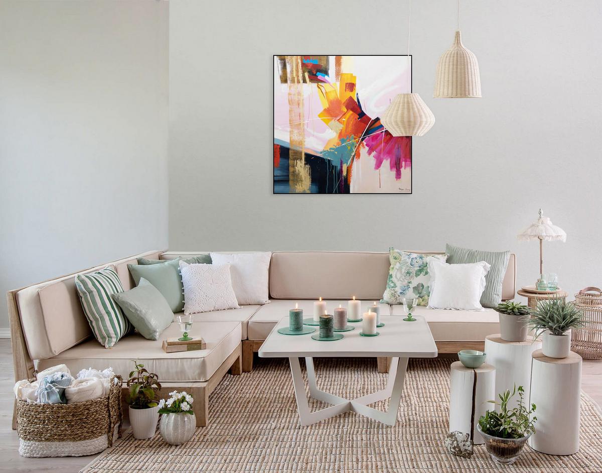 ÖLGEMÄLDE 80/80 cm - Blau/Beige, Holz/Textil (80/80cm) - KUNSTLOFT
