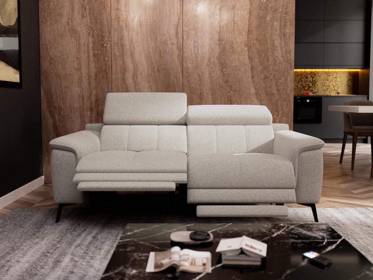 RELAXSOFA FIERO 3-Sitzer mit 2 Relaxfunktionen, hellgrau - Hellgrau/Schwarz, Holzwerkstoff/Textil (212/82/103cm) - Wozimo