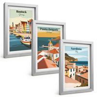 BILDER SET 3er Set - 20x30 cm Silberner Rahmen - Ansichten europäischer Küstenstädte - Silberfarben, Kunststoff (20/30cm) - TULUP