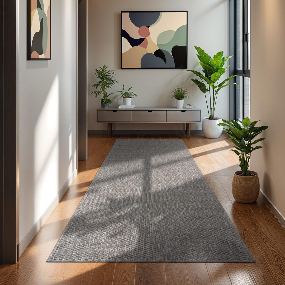 FLACHWEBTEPPICH, einfarbig, aus Polypropylen, Hellgrau, 80 x 250 cm - Grau, Textil (80/250cm) - KADIMA DESIGN