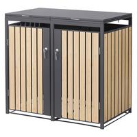MÜLLTONNENBOX 2er Anthrazit-Holzoptik - Naturfarben, Metall (132/120/80cm) - ML-DESIGN
