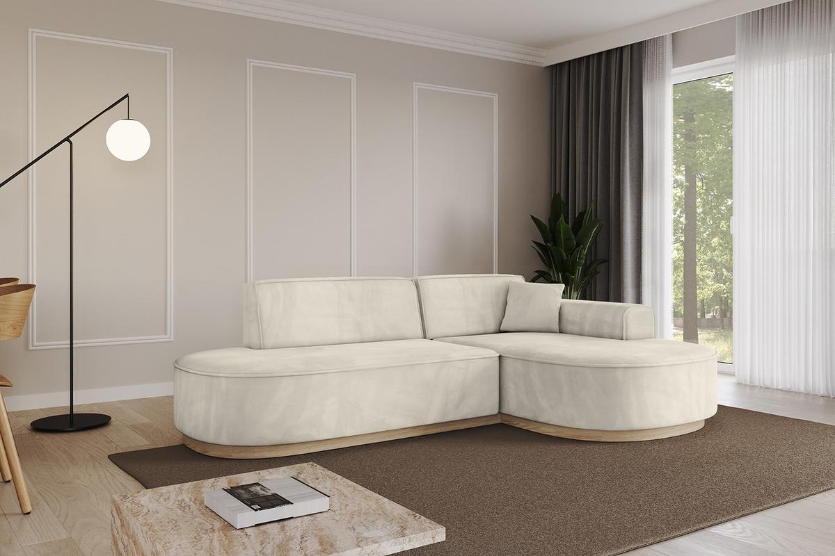 ECKSOFA Ottomane Rechts MARI-L1-v1 - 243x171x83 cm Ecru Velours - Ecru, Holzwerkstoff/Textil (171/243cm) - ALTDECOR