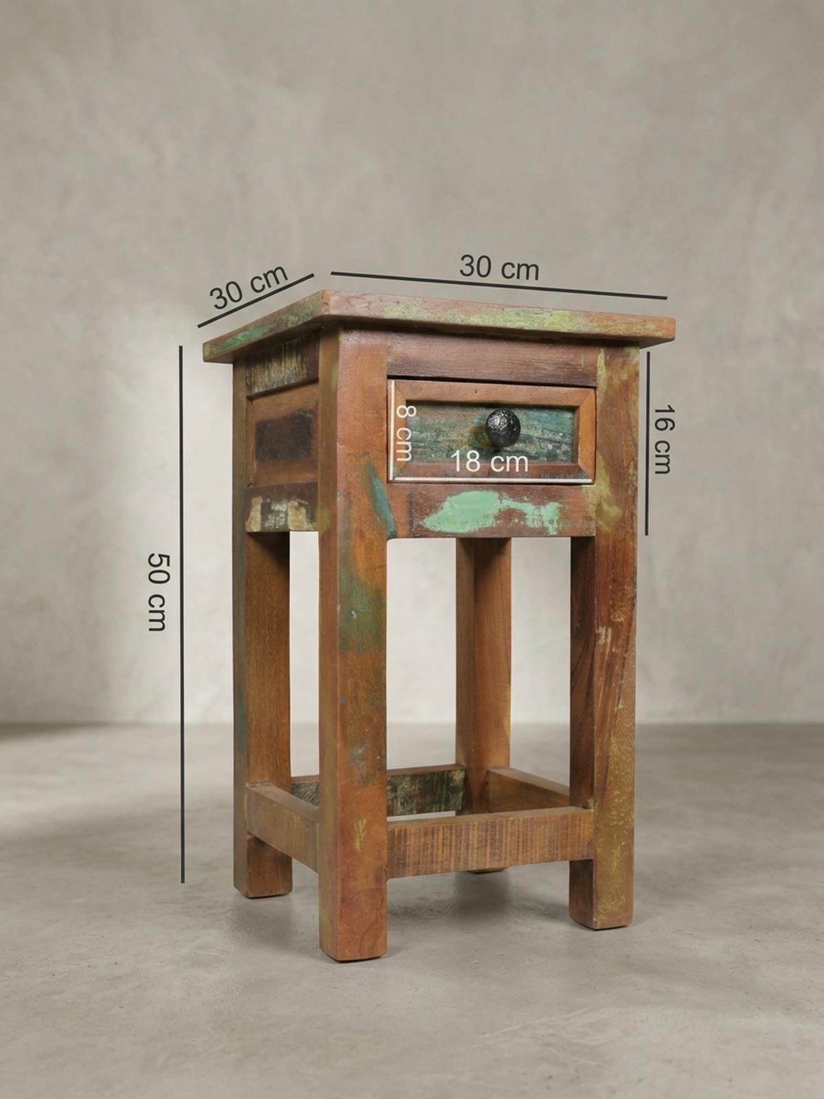 BEISTELLTISCH – Mango Massivholz Braun mit Schublade Shabby Chic - Braun, Holz (30/30/50cm) - KADIMA DESIGN