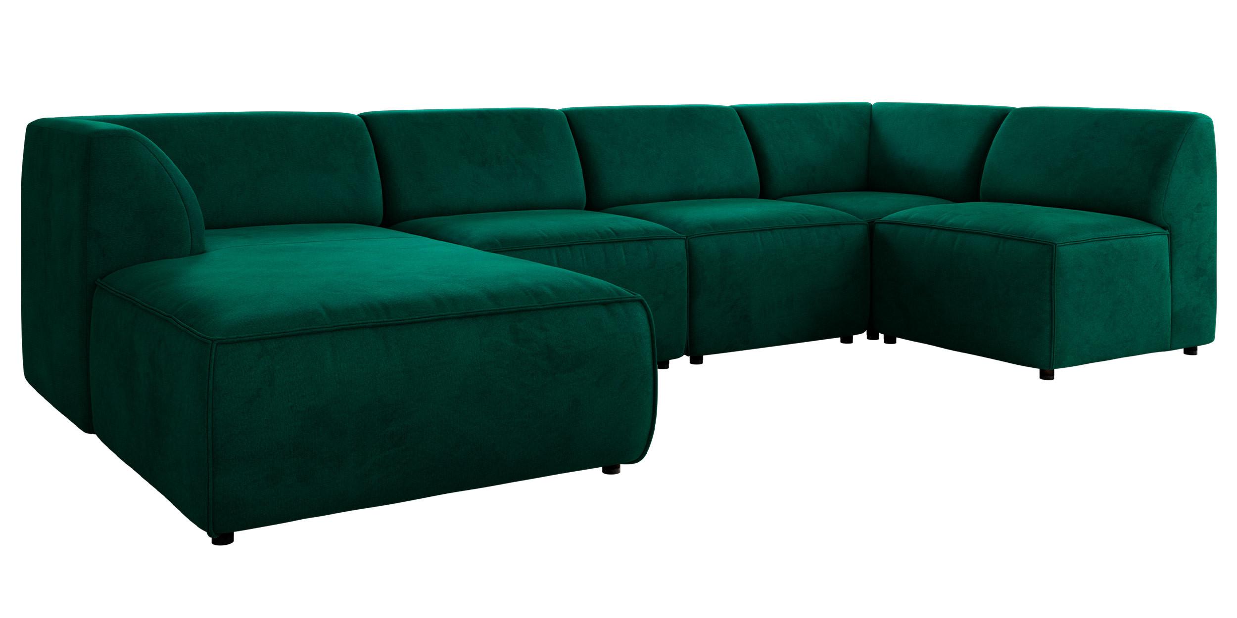 WOHNLANDSCHAFT MODARO U 5M - Dunkelgrün Velvet - Links - Dunkelgrün/Schwarz, Textil (180/78/345cm) - MKS