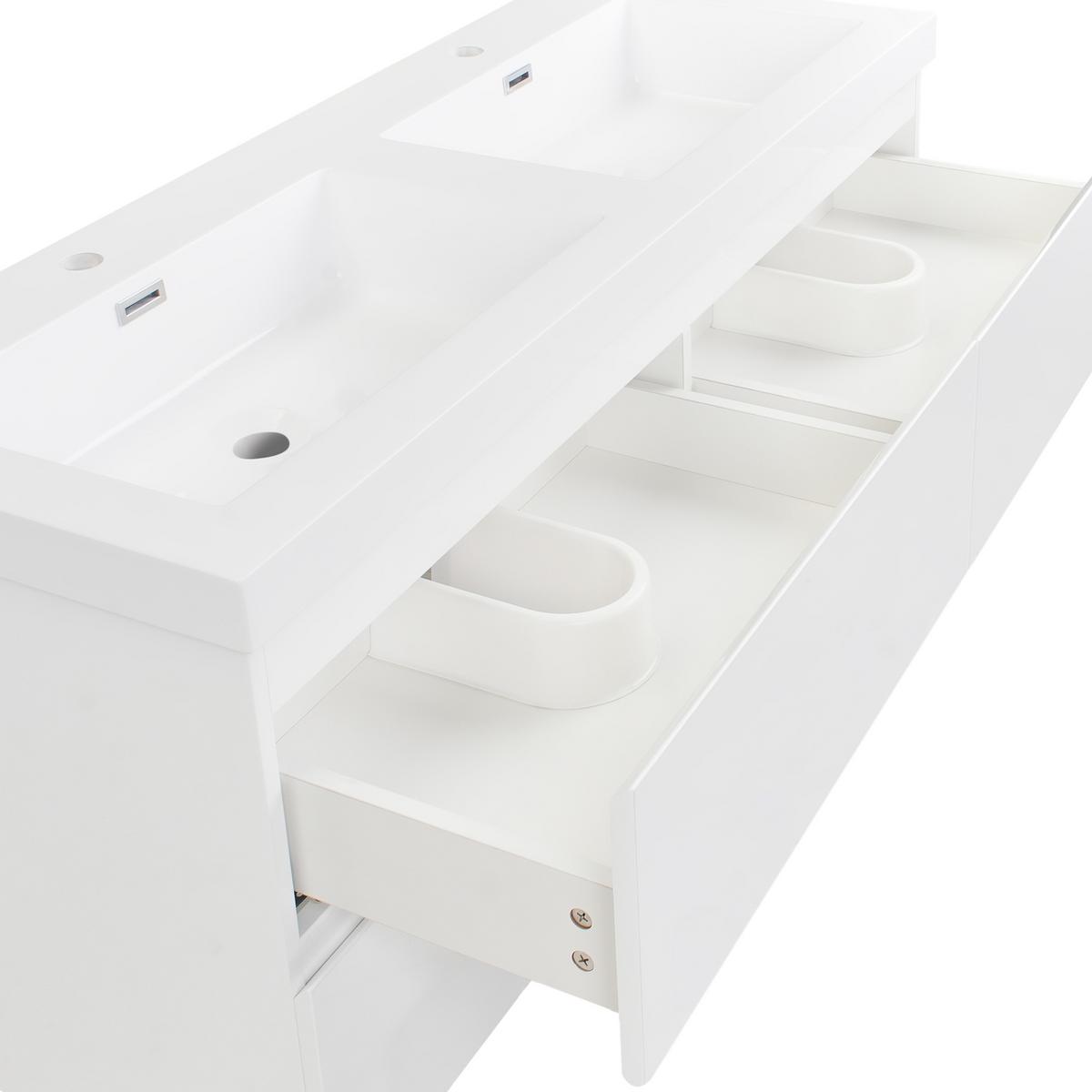 WASCHBECKENUNTERSCHRANK wandmontiertk mit Doppelwaschbecken Weiß Cardiel - Weiß, Holzwerkstoff (120/52/46cm) - Beliani