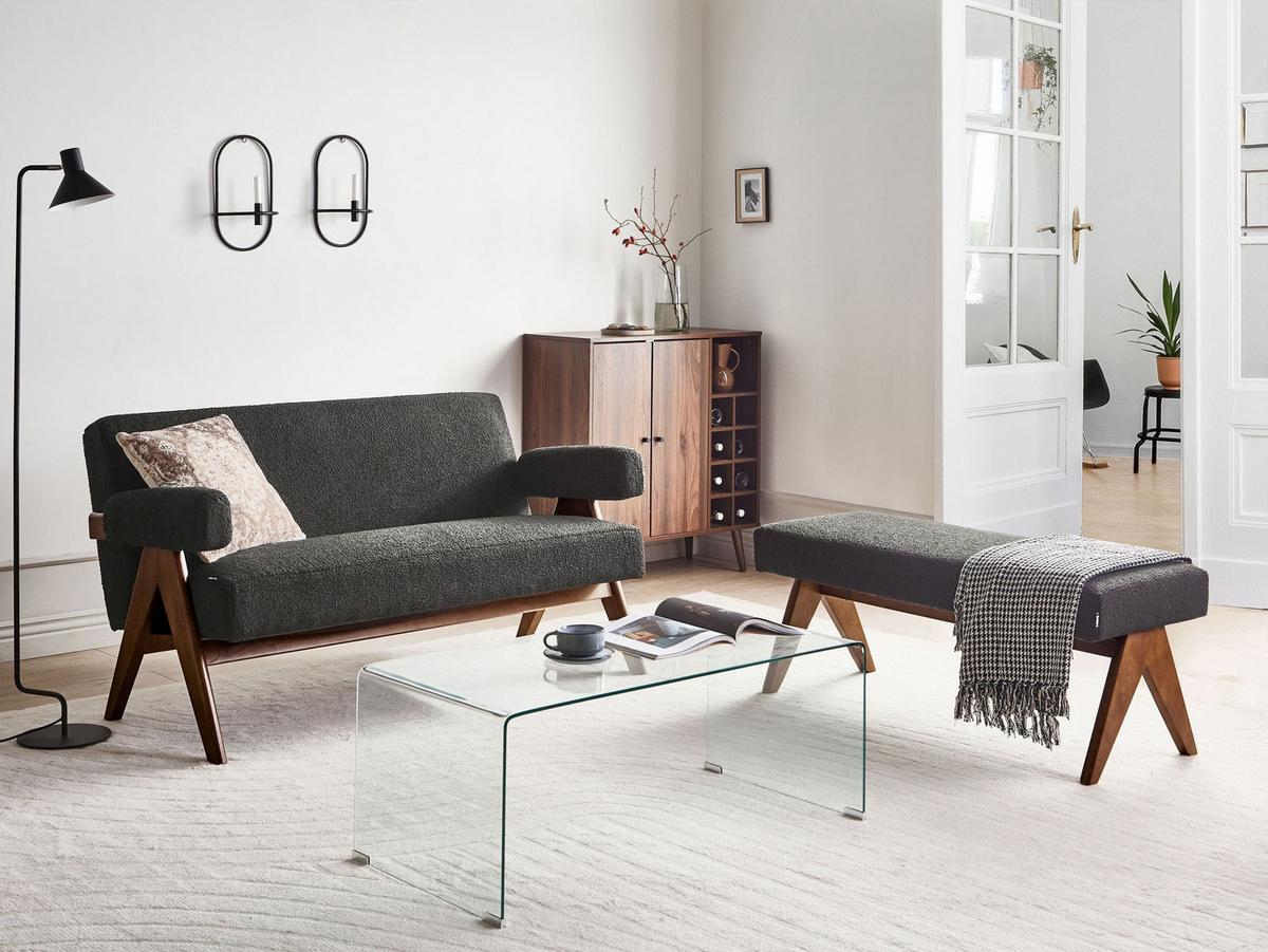 SOFA-SET Bouclé Schwarz/Dunkelbraun Tamre - Schwarz/Braun, Textil (148/79/78cm) - Beliani