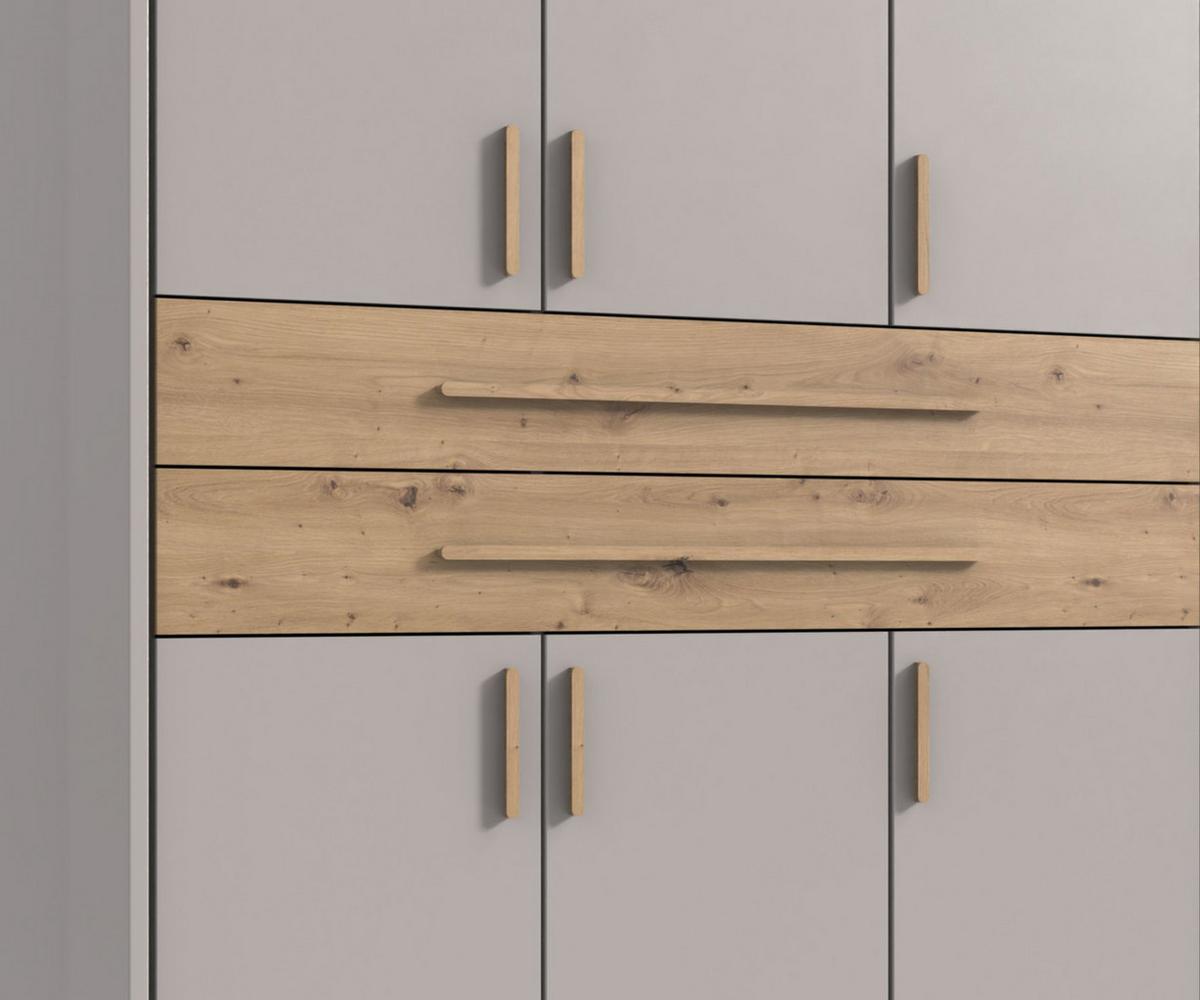 DREHTÜRENSCHRANK B228/H210/T58 cm Beige Grau, Kleiderschrank m. Passepartout, 2 Spiegeltüren, 2 Schubkästen & Griffe in Eiche Artisan Dekor / 22639 - Greige/Eiche Artisan, Holzwerkstoff/Kunststoff (228/210/58cm) - luma-home