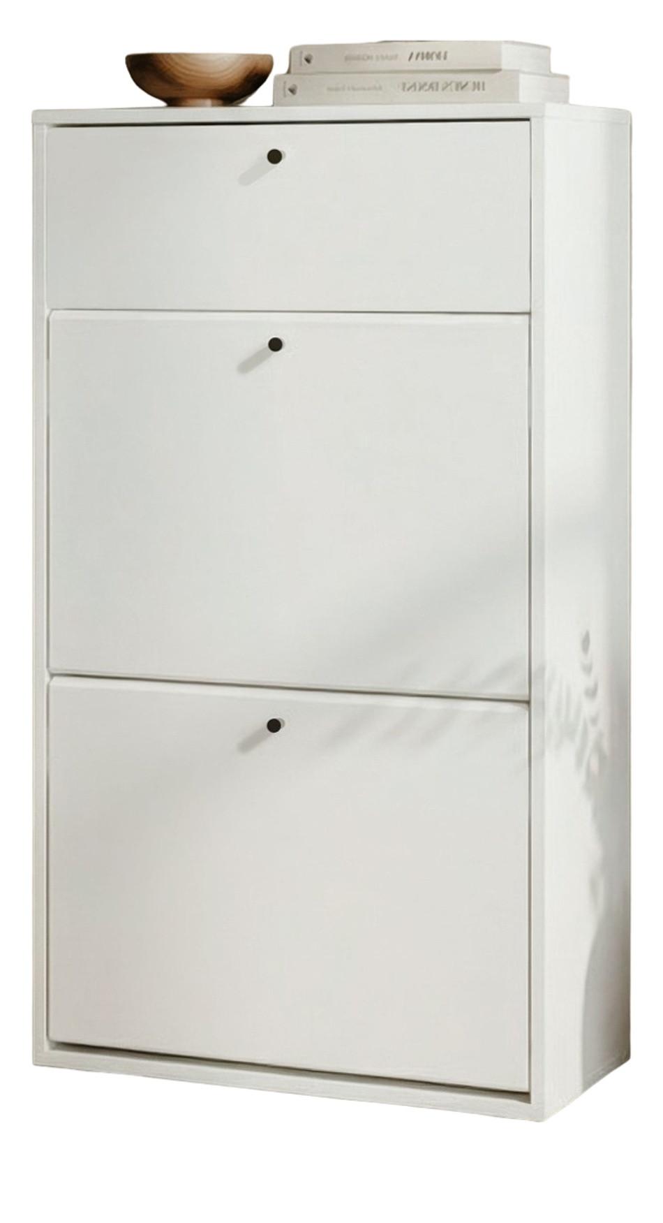 SCHUHKIPPER weiß 58 x 111 cm, Schuhkommode mit Klappen und Schubkasten - Schwarz/Weiß, Holzwerkstoff/Kunststoff (58/111/25cm) - Furn.Design