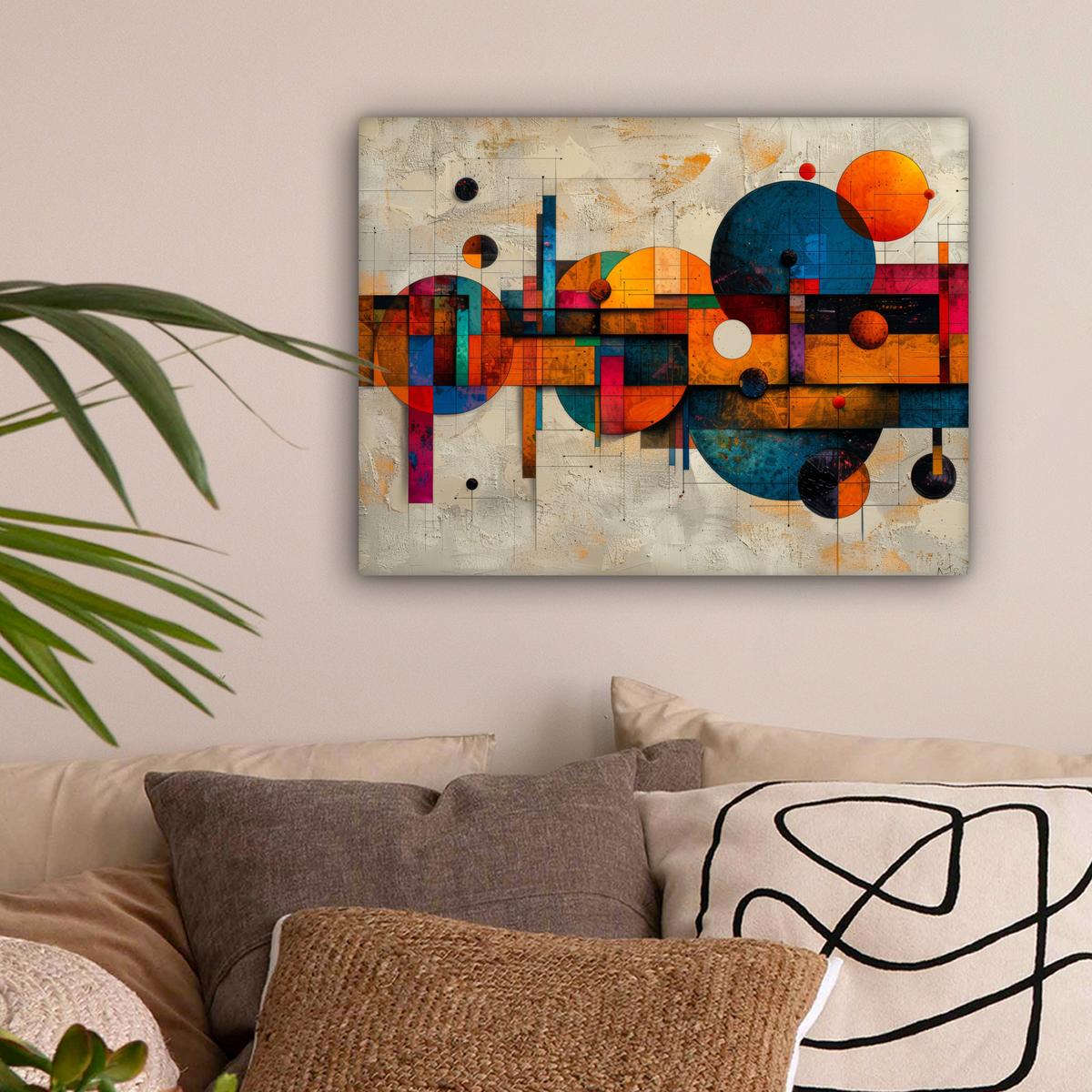 LEINWANDBILD Vintage - Moderne Kunst - Orange - Geometrische Formen Wandbild 40x30 cm - Multicolor, Textil (40/30cm) - MuchoWow