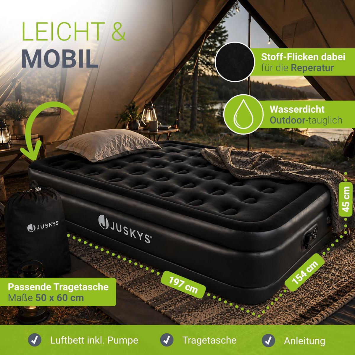 LUFTBETT Sapri L schwarz inkl. Tragetasche - Schwarz, Kunststoff (154/197cm) - Juskys