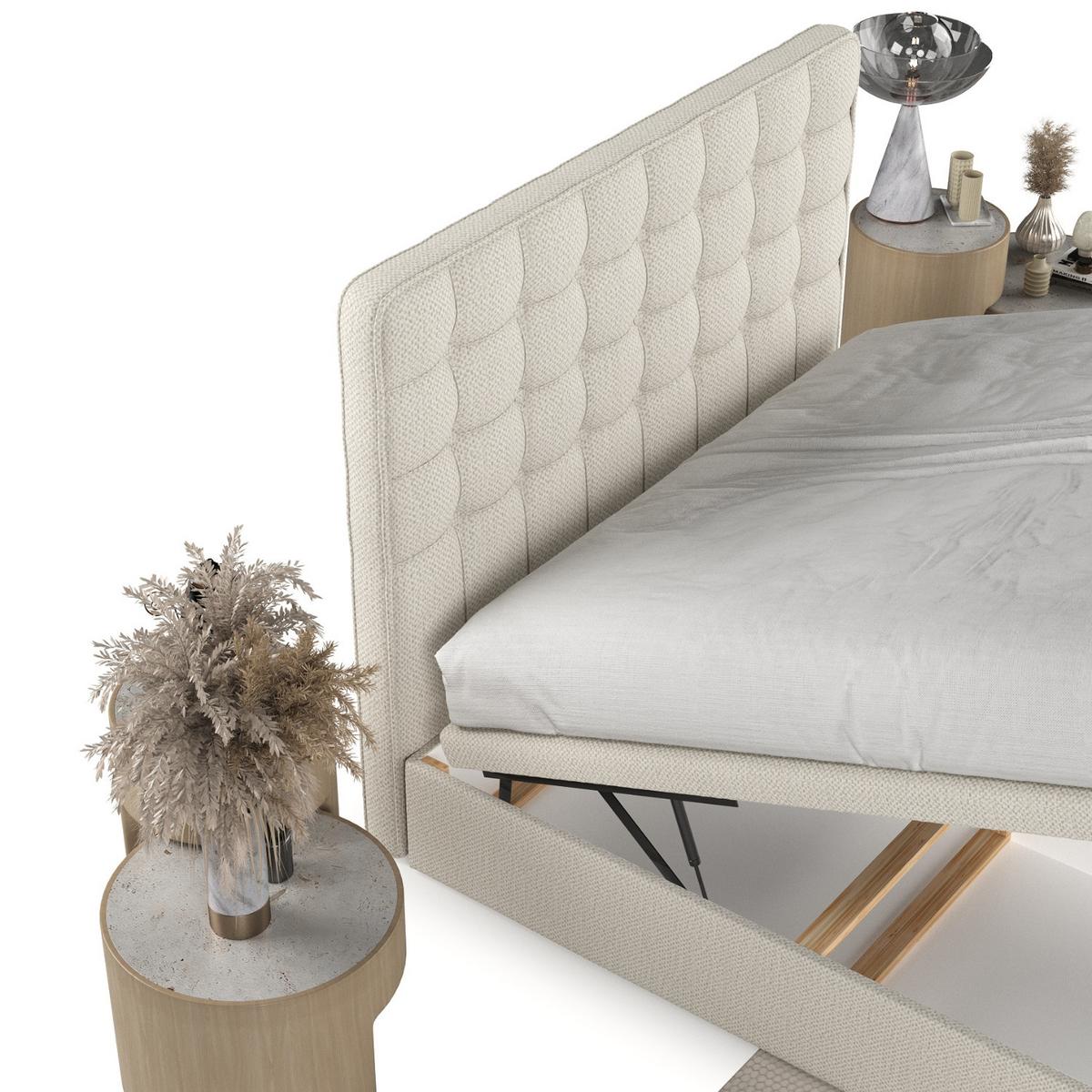 POLSTERBETT Celestia mit Stauraum 160/200 cm Hellbeige im Alta Stoff - Sandfarben/Schwarz, Holz/Holzwerkstoff (160/200cm) - AltaBeds