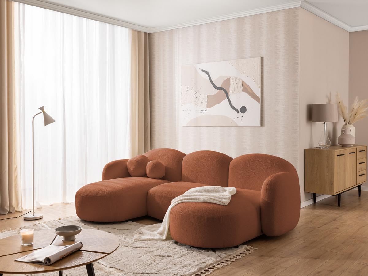 WOHNLANDSCHAFT Nuvola mit abgerundetem Design Terrakotta Bouclé-Stoff - Terracotta/Schwarz, Holz/Kunststoff (268/80/146cm) - S-Style Möbel