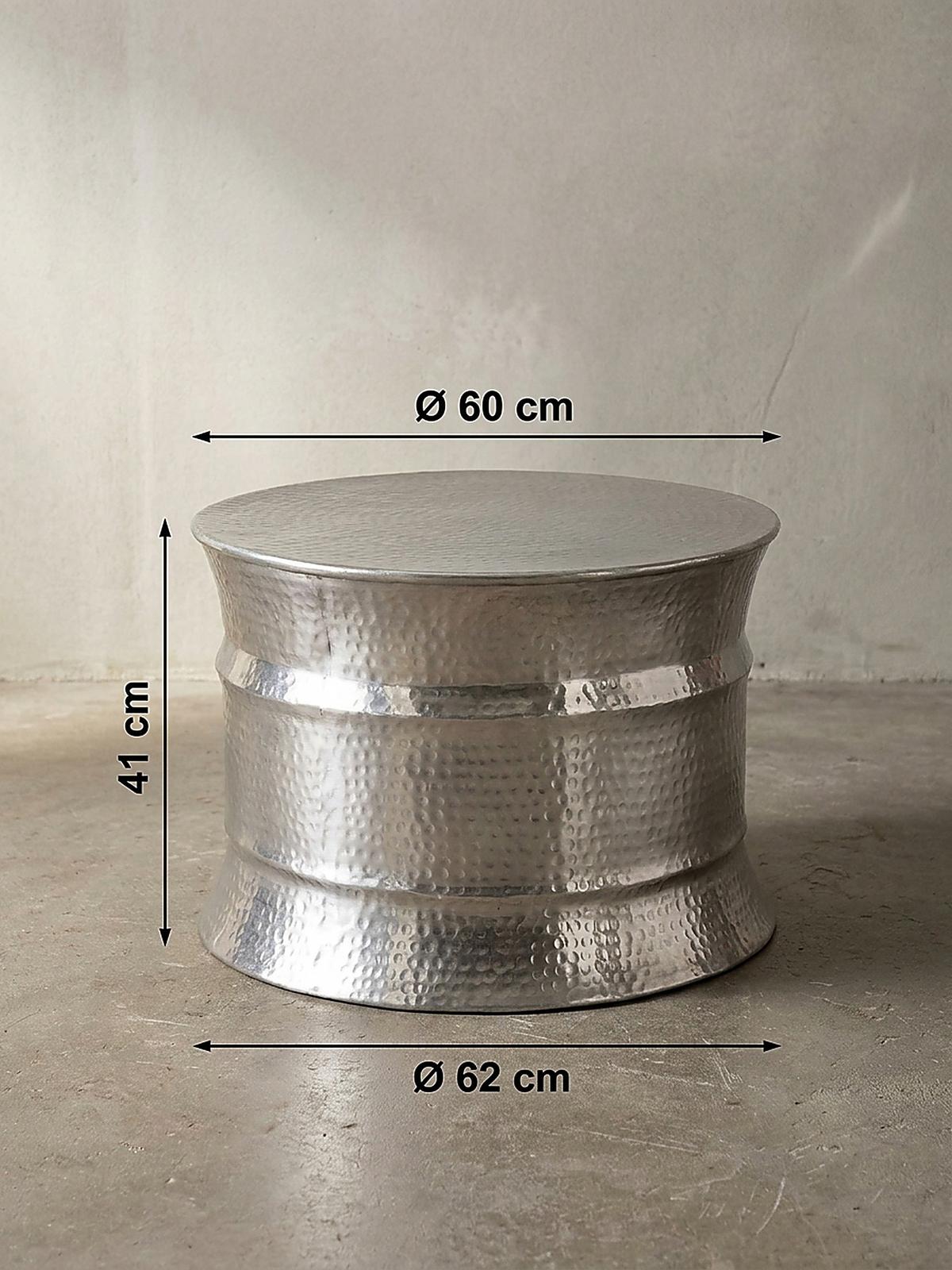 COUCHTISCH orientalisch rund Aluminium Hammerschlag-Look handgefertigt, Silber 62 x 62 x 41 cm - Silberfarben, Metall (62/62/41cm) - KADIMA DESIGN