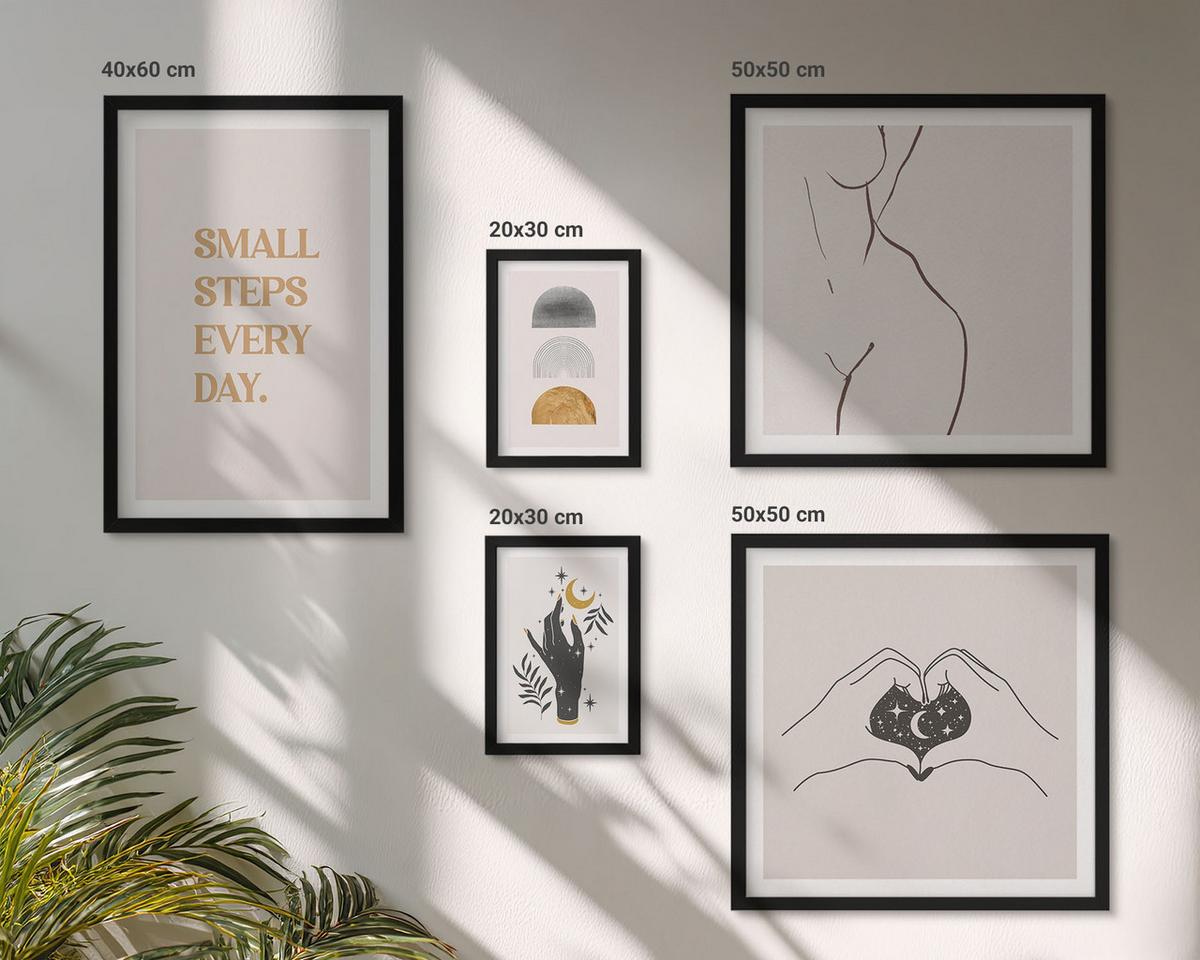 BILDER SET 5er Set - 50x50 cm & 20x30 cm & 40x60 cm Schwarzer Rahmen - Abstrakte Blumen aus Marmor - Schwarz, Kunststoff (40/60cm) - TULUP