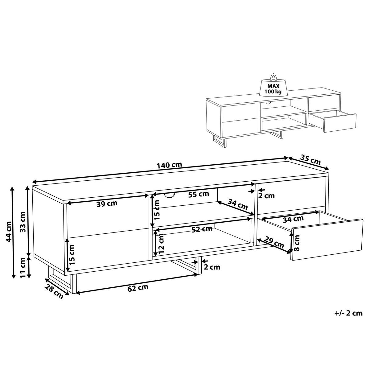 TV-MÖBEL Hellbraun, Dunkelbraun, Schwarz FRANKLIN 35/140/44 - Hellbraun, Holzwerkstoff (140/44/35cm) - Beliani
