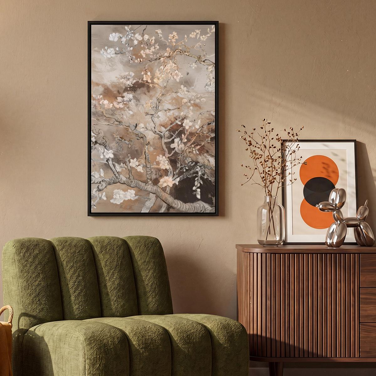 LEINWAND Bilder mit Rahmen - Mandelblüte - Kunst - Van Gogh - Beige - Abstrakt - 60x90 - Braun, Textil (60/90cm) - MuchoWow