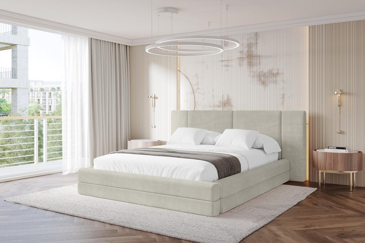 POLSTERBETT mit Bettkasten und Lattenrost, Bett mit Matratze H3/H4 - TEVO 140x200 Creme - Sahara, Holzwerkstoff/Textil (140/200cm) - ALTDECOR