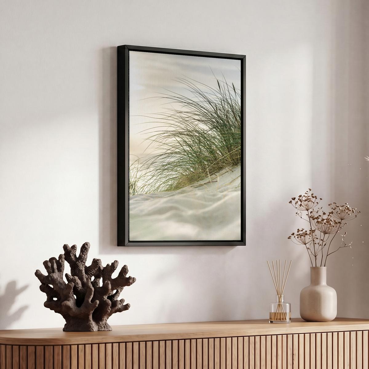 LEINWAND Bilder mit Rahmen - Dünen mit Strandhafer in der Sonne des Nationalparks Schleswig-Holsteinisches Wattenmeer - 20x30 - Creme, Textil (20/30cm) - MuchoWow