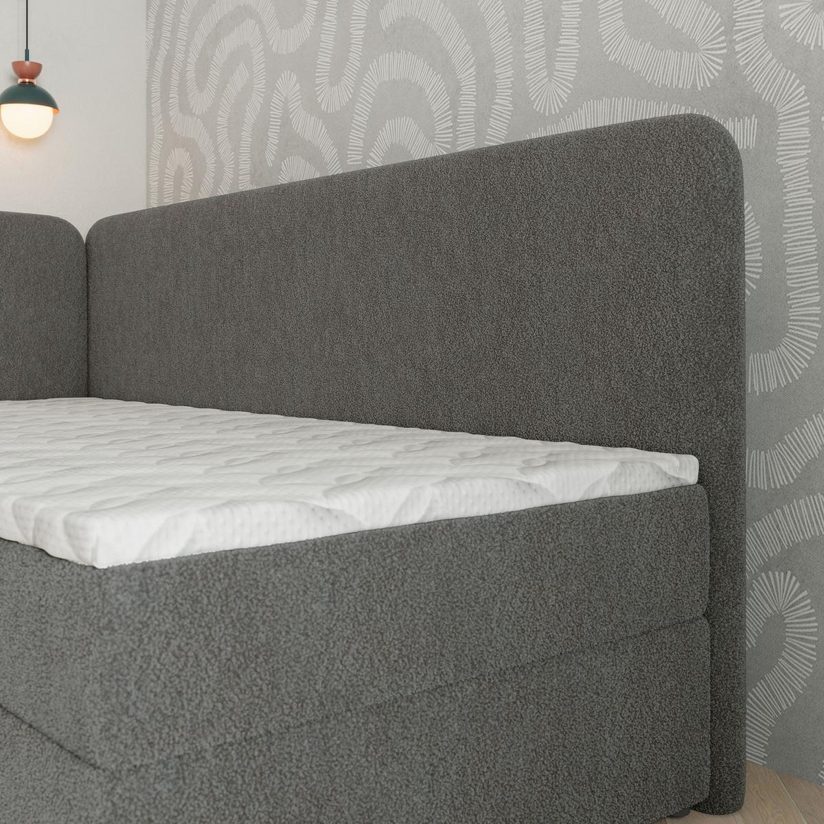 BOXBETT GINA 90x200 cm mit Matratze und Topper, H2+H3 - Grau - Grau, Holz (90/200cm) - MASSENO