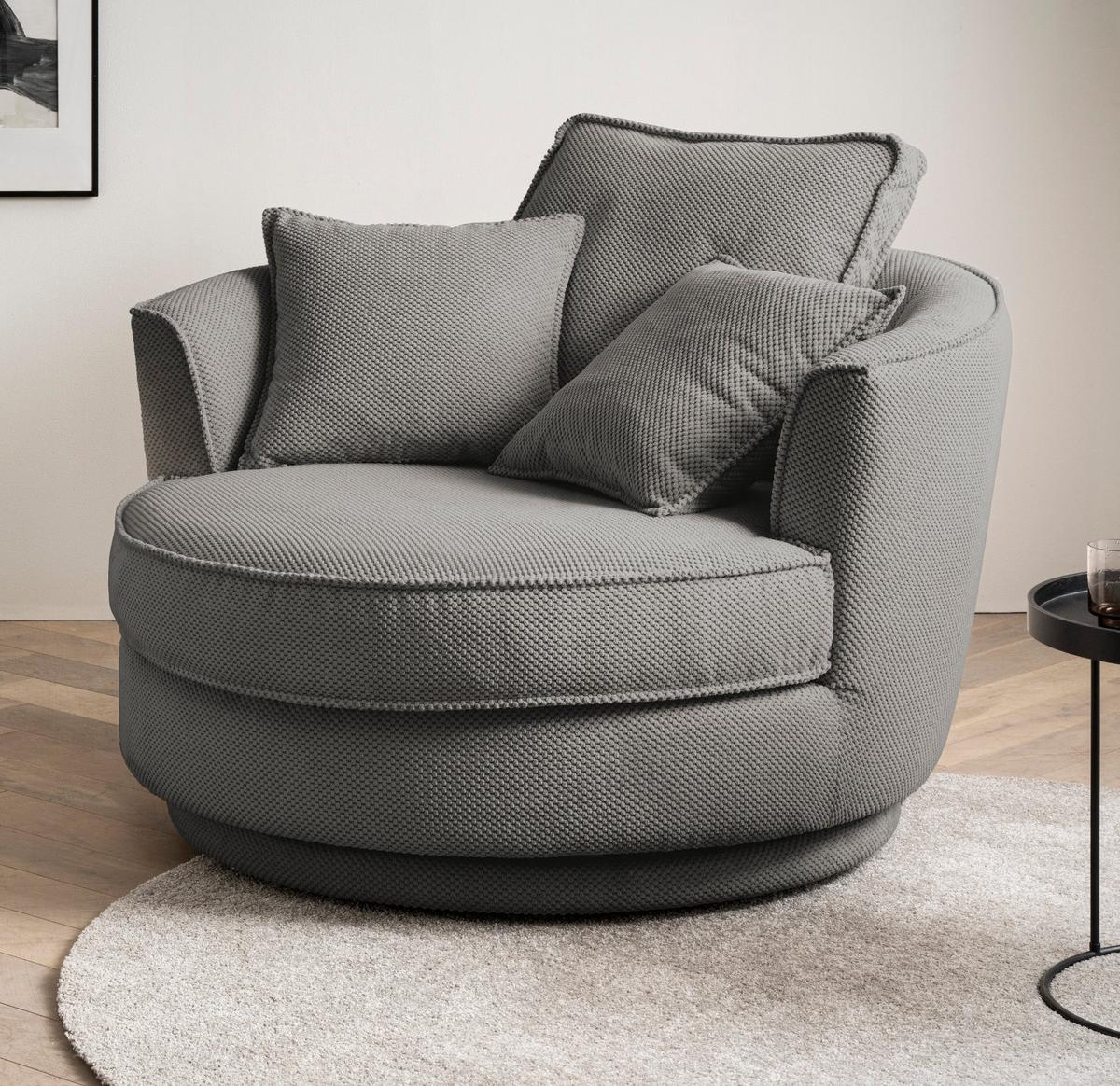 DREHSESSEL grau Web-Velours, XL Sessel 360° drehbar inklusive 3 x Kissen - Grau, Kunststoff/Textil (120/86/120cm)