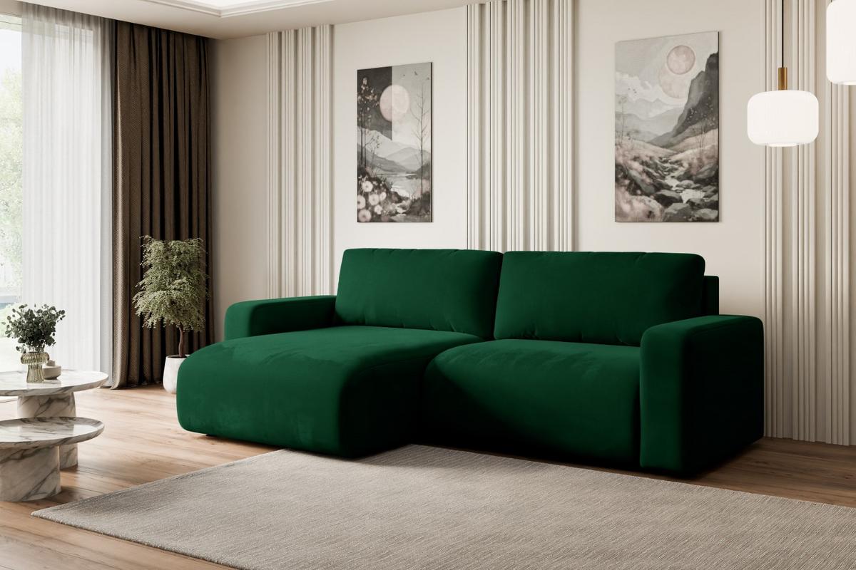 ECKSOFA mit Schlaffunktion und Bettkasten KLEEA-L - 247x143x83 cm Grün Velours - Schwarz/Grün, Holzwerkstoff/Kunststoff (247/143cm) - ALTDECOR