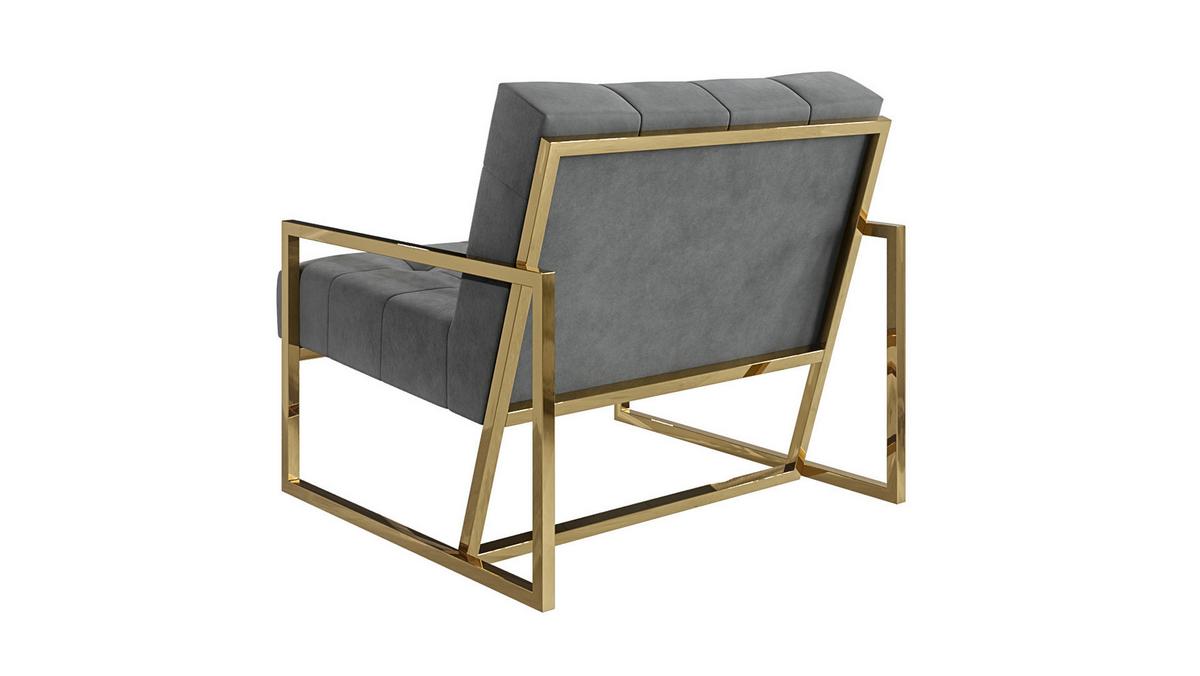 LOUNGESESSEL Duban Grau Samtstoff - Goldfarben/Grau, Holz/Textil (84/81/89cm) - S-Style Möbel