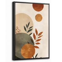 LEINWAND Bilder mit Rahmen - Formen - Rund - Blätter - Beige - 40x60 - Rostfarben, Textil (40/60cm) - MuchoWow