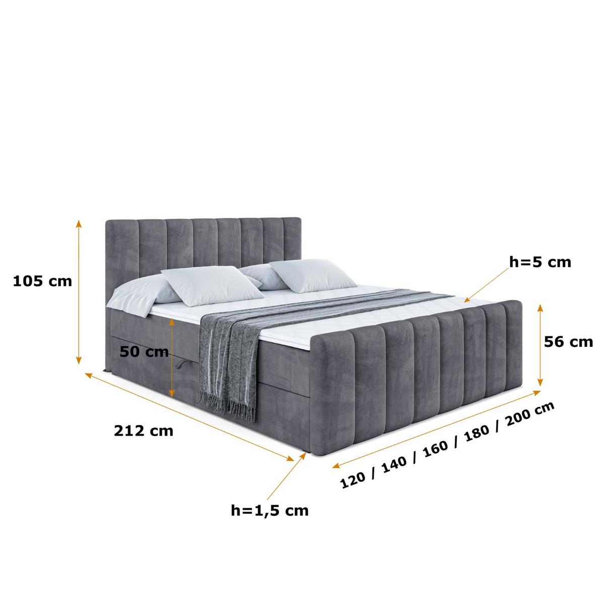 BOXBETT OTTA-Z - 160x200 cm - H3 - Dunkelgrau - Dunkelgrau, Holzwerkstoff (160/200cm) - ALTDECOR